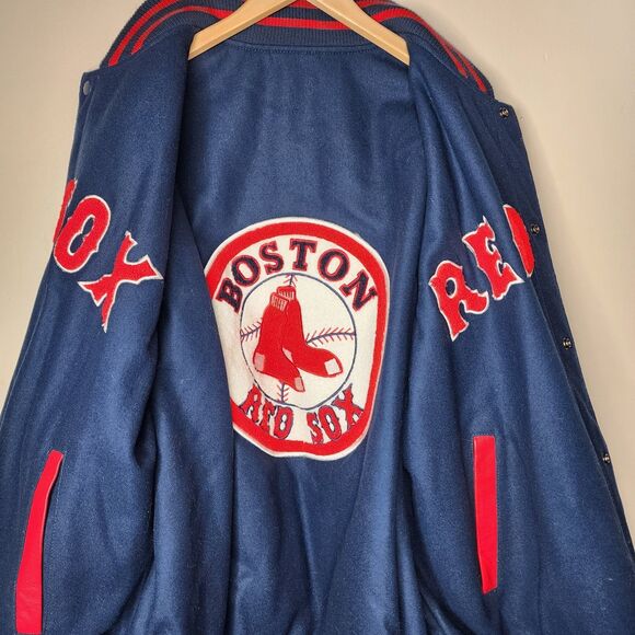 Boston Red Sox Varsity Jacket Leather Wool Embroidered Spellout Logo Mens 2XL - Picture 10 of 14